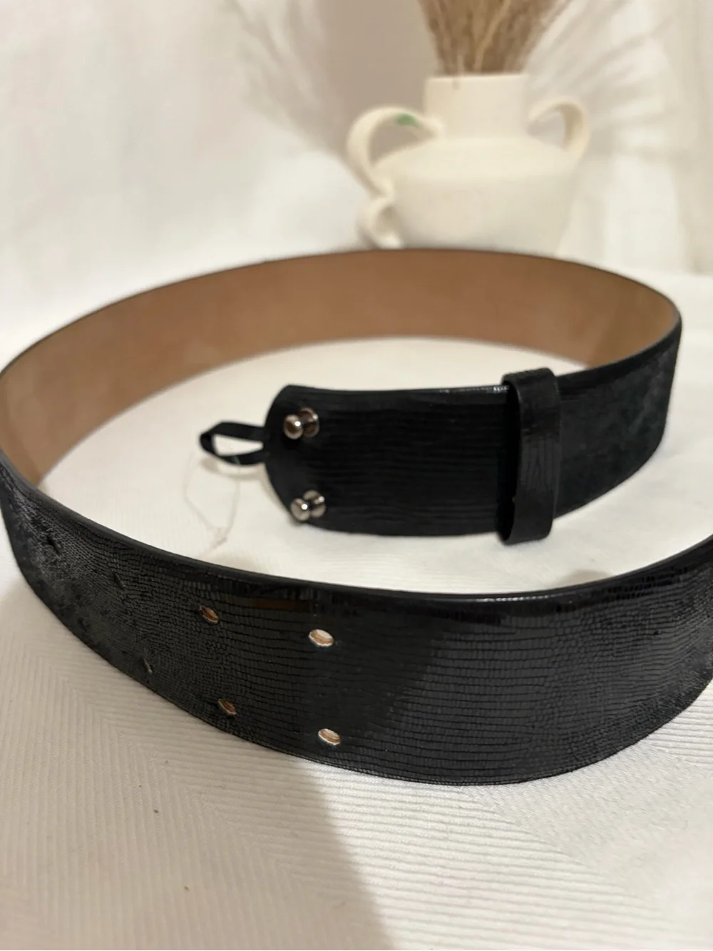 Ann Taylor Classic 90s Leather Double Stud Belt Wide Waist Black Western Boho S